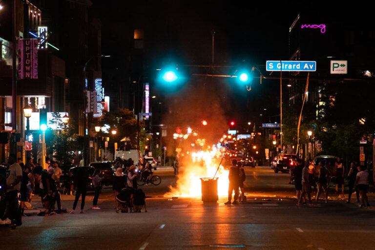 Fires on Lake Street in Minneapolis after Winston Smith is kille 3 Protesters at Lake & Girard following the law enforcement killing of Winston Smith earlier in the day.