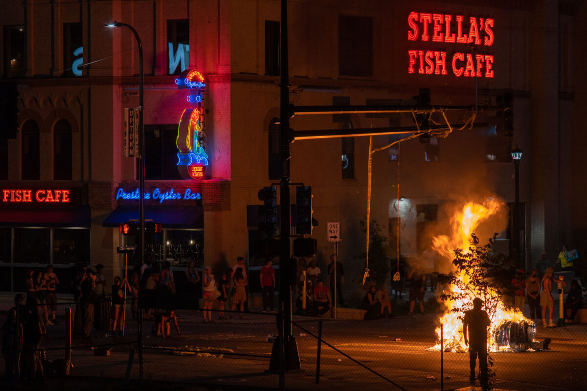 Protesters gathered in Uptown Minneapolis in the evening after Winston Smith was killed by law enforcement earlier in the day.