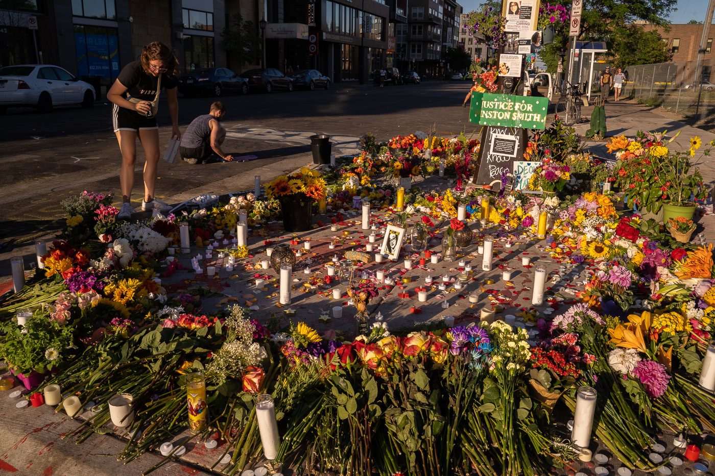 Flowers and candles at Deona Marie memorial in Minneapolis