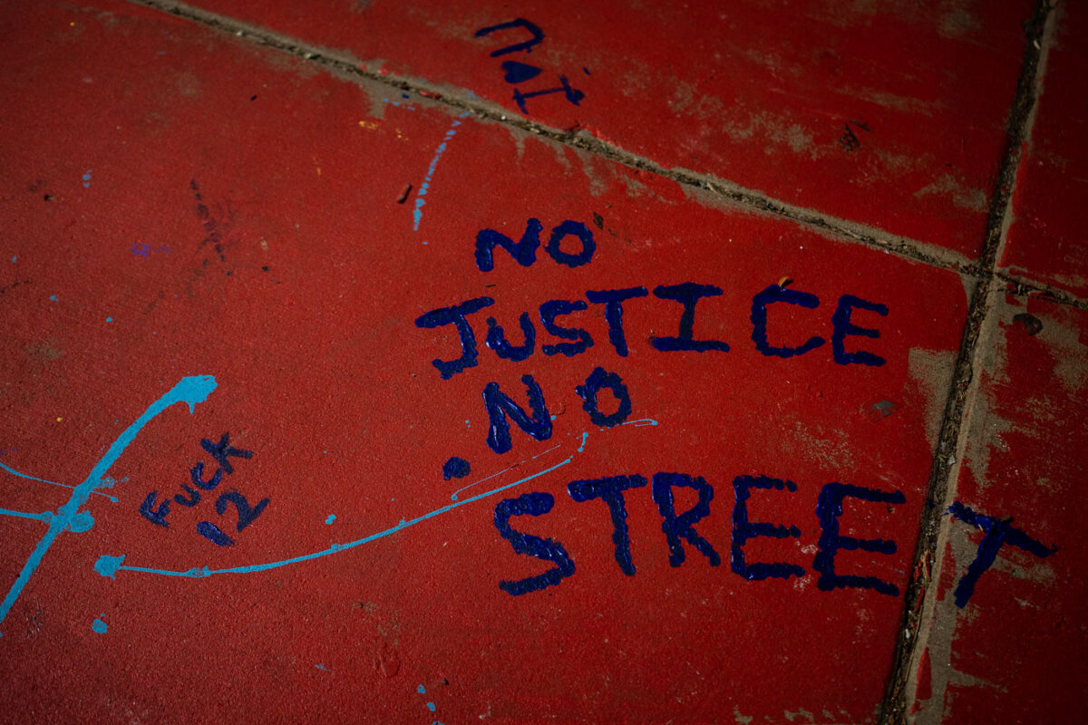 "No Justice No Street" written on a sidewalk outside "Wince Marie Way" The area in Uptown Minneapolis has been a place of protest since the June 3rd law enforcement killing of Winston Smith and the June 13th killing of Deona Marie.

Marie was killed when Nicholas Kraus drove his vehicle into those protesting the killing of Smith.