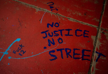 "No Justice No Street" written on a sidewalk outside "Wince Marie Way" The area in Uptown Minneapolis has been a place of protest since the June 3rd law enforcement killing of Winston Smith and the June 13th killing of Deona Marie.

Marie was killed when Nicholas Kraus drove his vehicle into those protesting the killing of Smith.
