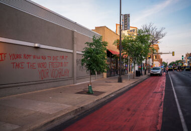 Graffiti on the side of McDonalds on Hennepin during Winston Smith and Deona Marie protests.

Winston Smith was killed after Hennepin and Ramsey County officers fired their weapons while part of a Federal Task Force serving a warrant. 

Deona Marie was killed when Nicholas Kraus drove his vehicle into those protesting the killing of Smith.