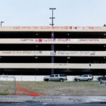 The parking ramp where law enforcement shot and killed Winston Smith on June 3rd. Graffiti reading “Fuck America the killing needs to stop” among other things.Winston Smith was killed after Hennepin and Ramsey County officers fired their weapons while part of a Federal Task Force serving a warrant.