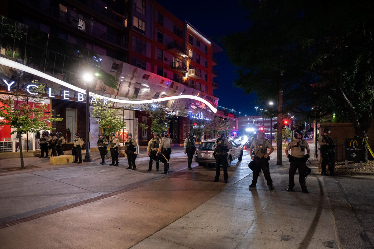 Hennepin County Sheriff Officers on Girard Ave while authorities remove protester street barricades. The area has been a place of protest since the June 3rd and June 13th killings of Winston Smith and Deona Marie.

Winston Smith was killed after Hennepin and Ramsey County officers fired their weapons while part of a Federal Task Force serving a warrant. 

Deona Marie was killed when Nicholas Kraus drove his vehicle into those protesting the killing of Smith.