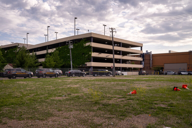 Law enforcement after Winston Smith death 4 Police at the scene of the law enforcement shooting death of Winston Smith. Smith was killed by police hours earlier at the top of the parking structure.