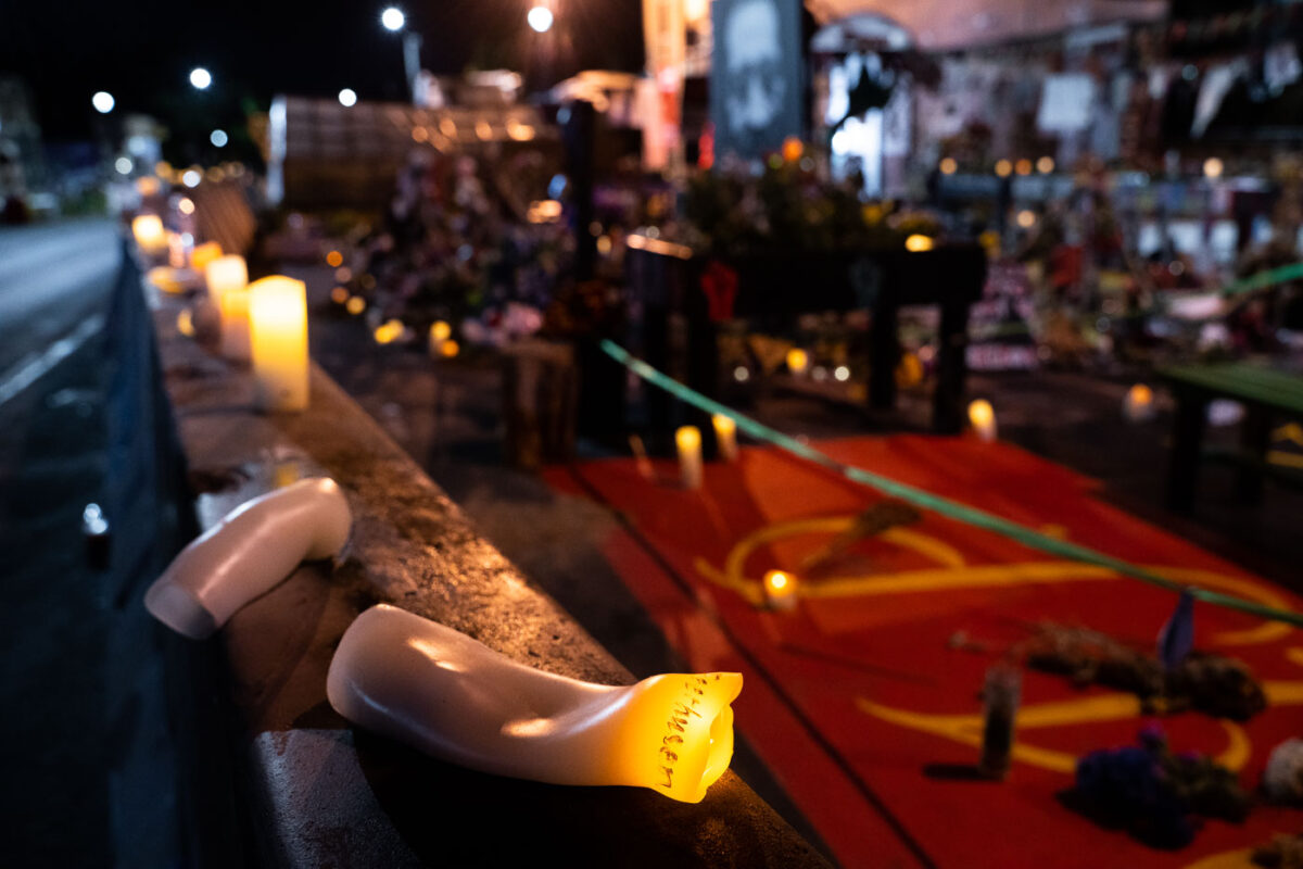 Plastic candles melting in the summer heat at the George Floyd Memorial at George Floyd Square.