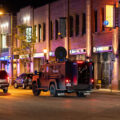 Minneapolis police in the back of a bearcat vehicle driving down Lake Street in Uptown Minneapolis during protests over the shooting death of Winston Smith on June 3rd.