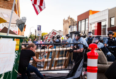 Minneapolis Police clash with protesters at Lake Street and Hennepin Ave while attempting to remove street barricades.

Protesters had barricaded the streets following the June 3rd Federal Task Force killing of Winston Smith and June 13th killing of Deona Marie.

Marie was killed when Nicholas Kraus drove his vehicle into those protesting the killing of Smith.