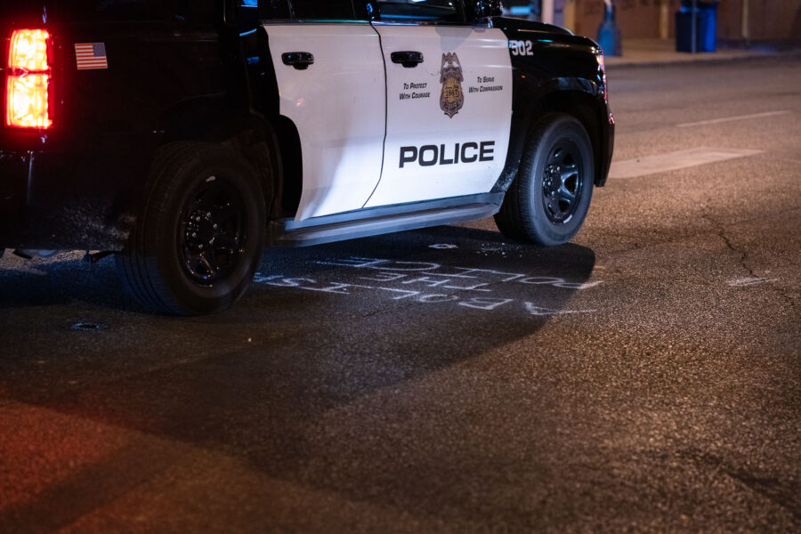 Minneapolis Police Car Over “Abolish The Police” Graffiti on Lake Street