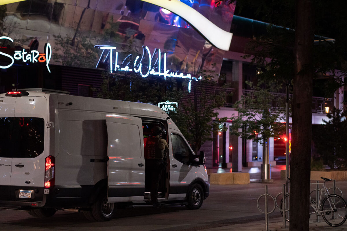 Police on Girard Avenue inside a white van during Winston Smith protests. Smith was shot and kiled by law enforcement on June 3rd.