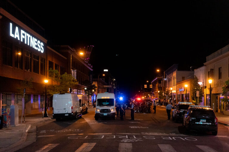 Minneapolis police strike teams respond on Lake Street 4 Minneapolis Police gather on Lake Street following days of protests in the area after the law enforcement shooting death of Winston Smith.Smith was shot and killed when Federal Task Force members from Ramsey and Hennepin county fired their weapons while serving a warrant.