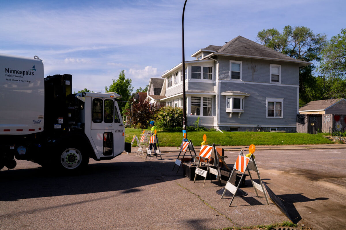 Minneapolis Public Works clears out new barricades that were placed on 38th Street.