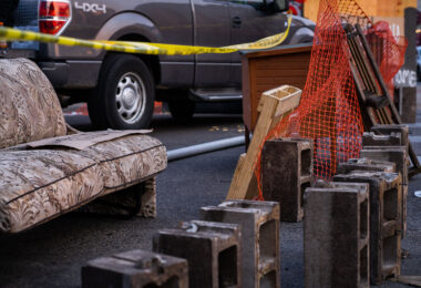 Furniture and concrete blocks being used as barricades by protesters at Hennepin Ave and Lake Street in Uptown Minneapolis. Protesters have been gathering since the June 3rd killing of Winston Smith by law enforcement.