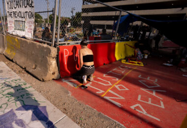 Protesters paint the concrete barriers around a peace garden built by those protesting the June 3rd and June 13th deaths of Winston Smith and Deona Marie.

Deona Marie was killed when Nicholas Kraus drove his vehicle into those protesting the killing of Winston Smith.

Winston Smith was killed after Hennepin and Ramsey County officers fired their weapons while part of a Federal Task Force serving a warrant.