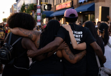 Protesters outside Seven Points ramp after Deona Marie was killed by Nicholas Kraus who drove his vehicle into those protesting the June 3rd killing of Winston Smith.