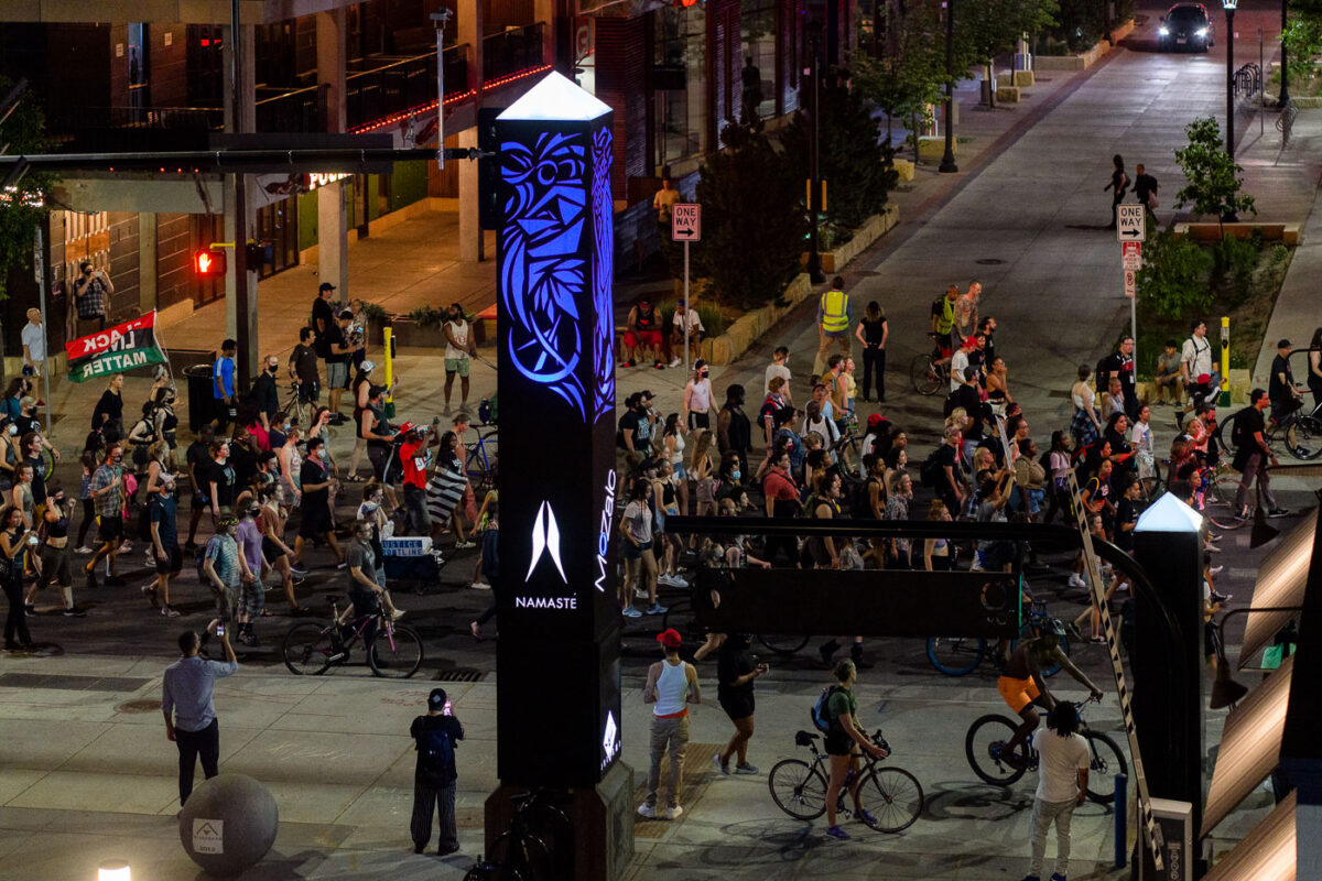 Protesters march down Lagoon Ave for the third night of protests following the shooting death of Winston Smith. Officials say Smith was shot and killed by Ramsey and Hennepin County officers while part of a Federal Task Force serving a warrant.