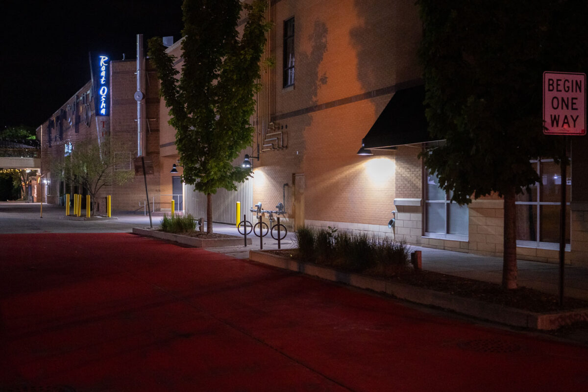 A private drive near where Winston Smith was killed on June 3rd. The road has been painted red multiple times by protesters after property owners tried removing the paint. The area has been a protest zone since the June 3rd law enforcement shooting death of Winston Smith.