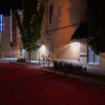 A private drive near where Winston Smith was killed on June 3rd. The road has been painted red multiple times by protesters after property owners tried removing the paint. The area has been a protest zone since the June 3rd law enforcement shooting death of Winston Smith.