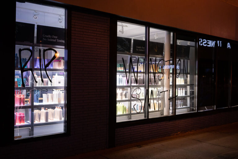 RIP Winston Smith written on Uptown storefronts 4 "RIP Winston Smith" written on the side of a business at Lake and Hennepin. Winston Smith was killed by a Federal Task Force on June 3rd.