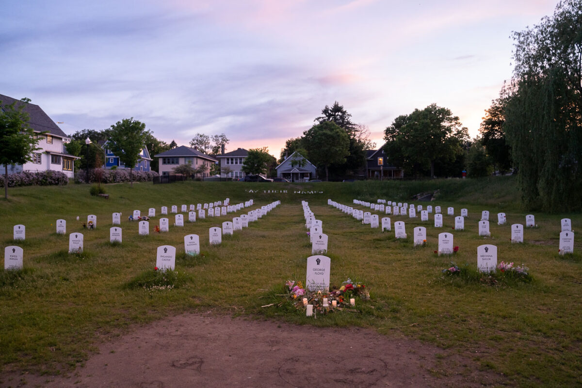 The "Say Their Names Cemetery" in South Minneapolis near George Floyd Square. The cemetery holds the names of those who suffered from police violence.