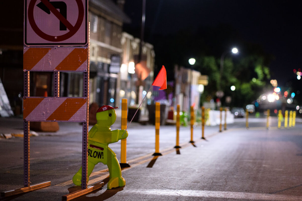 Traffic control measures put in place at George Floyd Square about 2 weeks after Minneapolis Public Works removed street barricades. The space has been community controlled since the May 2020 murder of George Floyd.