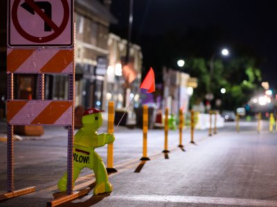 George Floyd Square: Traffic control measures at night
