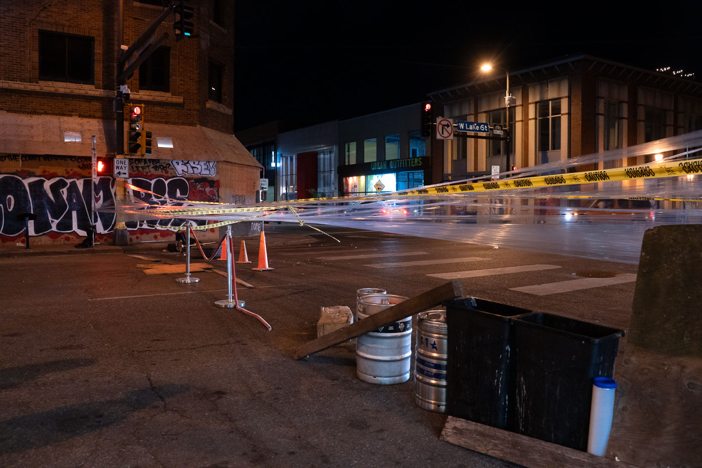 Street Barricades once again appear on Lake Street in Minneapolis