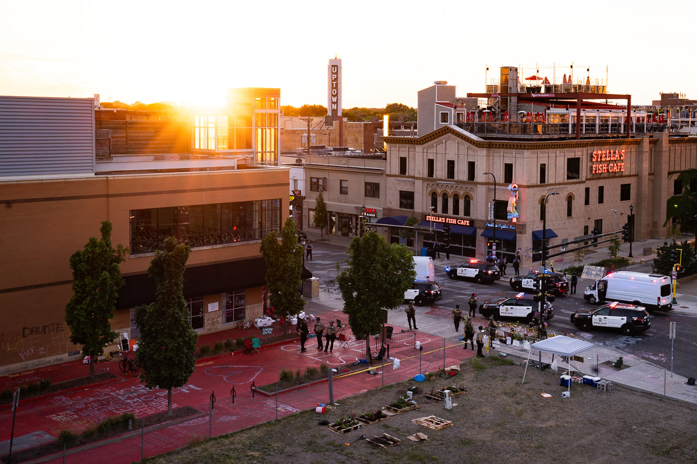 Sun sets while police shut down protest site