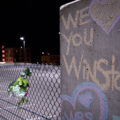 "We love you Winston" written on a pillar next to where Winston Smith was shot and killed by law enforcement on June 3rd, 2021.