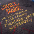 Happy Birthday Deona Marie.

Writing in chalk on Lake Street on what would have been Deona Marie's birthday. Marie was killed on June 13th while protesting the June 3rd law enforcement shooting death of Winston Smith. She was killed by Nicholas Kraus who drove his vehicle into a car being used as a barriacade for those protesting.