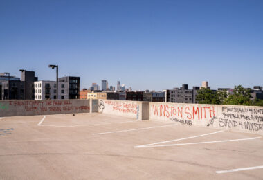 Graffiti on top of the parking ramp at Lake & Girard. Winston Smith was killed by a Federal Task Force on June 3rd.