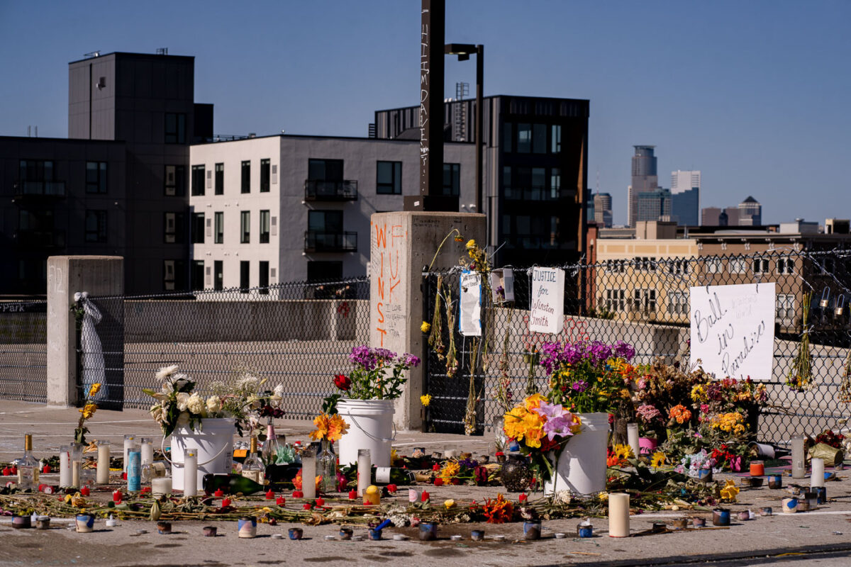 A memorial for Winston Smith on top of Seven Points parking ramp. Smith was killed on June 3rd by members of a Federal Task