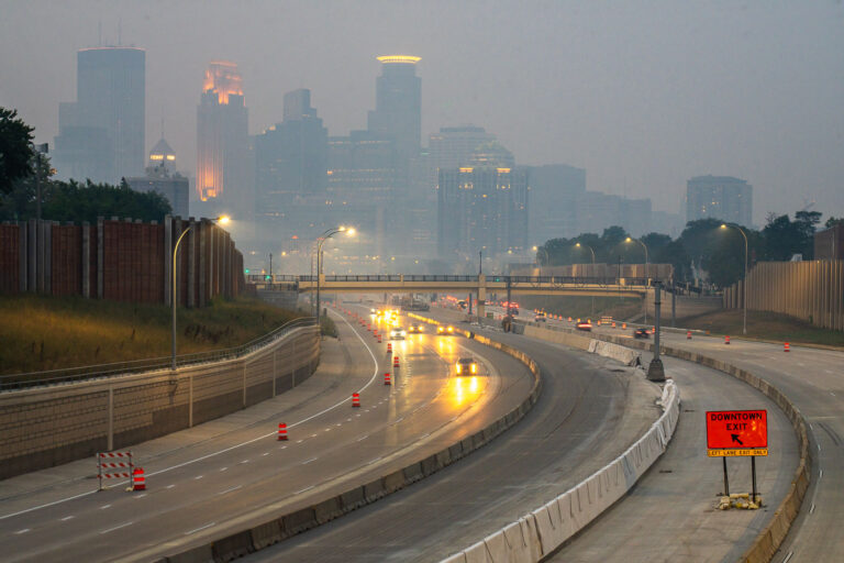 Minneapolis wildfire smoke on I35W 2 Smoke from Canadian wildfires in Minneapolis as seen from above Interstate 35W.