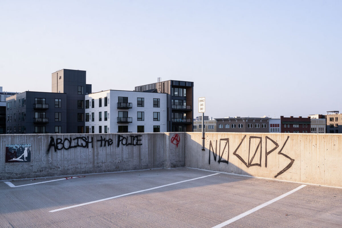 The top of the parking ramp that Winston Smith was killed in.

Winston Smith was killed by Hennepin and Ramsey County Sheriffs officers who were part of a Federal Task Force on June 3rd.   On June 10th, Deona Marie was killed when a protester drove his vehicle through barricades setup to protect those protesting the death of Winston Smith.