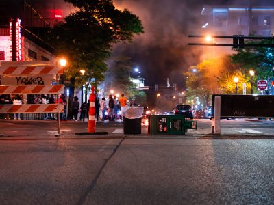Barricades at Hennepin Ave and Lagoon Ave, Uptown Minneapolis