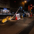 Barricades placed at Hennepin and Lagoon in Uptown Minneapolis.