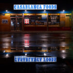 Casablanca Foods in South Minneapolis during a rainy evening.