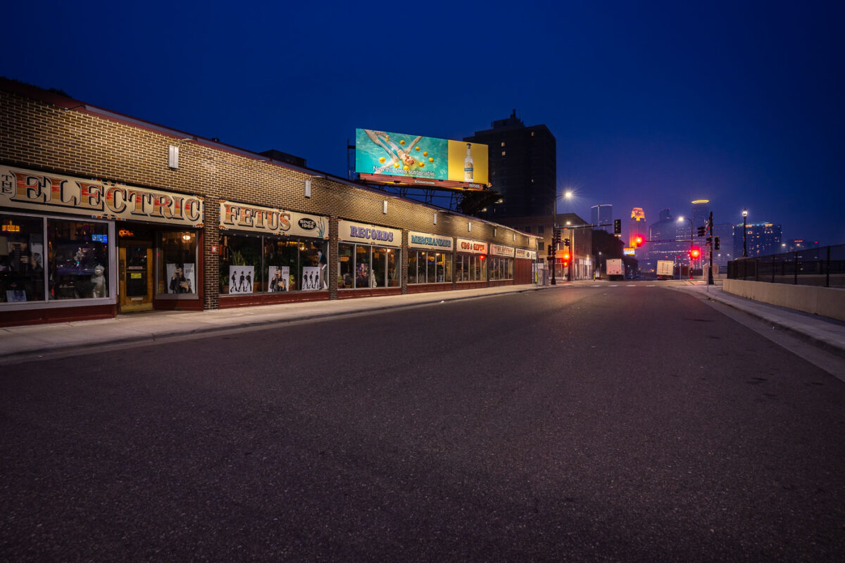 The Electric Fetus record store in Minneapolis during wildfire smoke covering the city. The air quality in Minnesota was the worst ever recorded from the Canadian wild fire smoke.