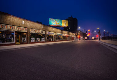 The Electric Fetus record store in Minneapolis during wildfire smoke covering the city. The air quality in Minnesota was the worst ever recorded from the Canadian wild fire smoke.