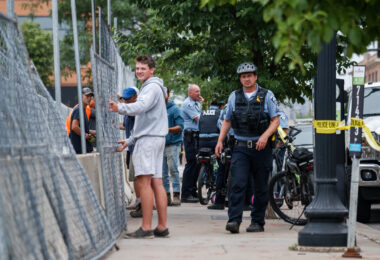 Minneapolis Police outside what was the Wince Marie Memorial Garden. Private security and police cleared the lot and fencing was put up.July 17, 2021