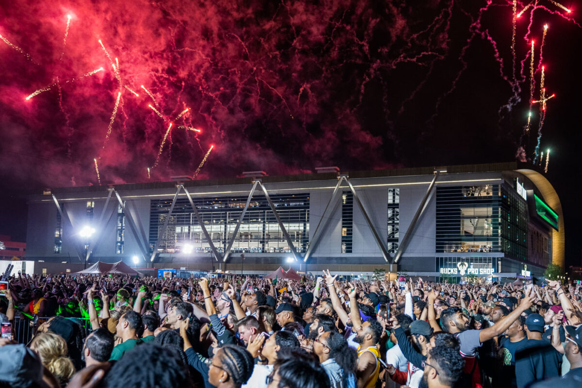 Fireworks explode over Fiserv Forum Milwaukee Bucks NBA Champions