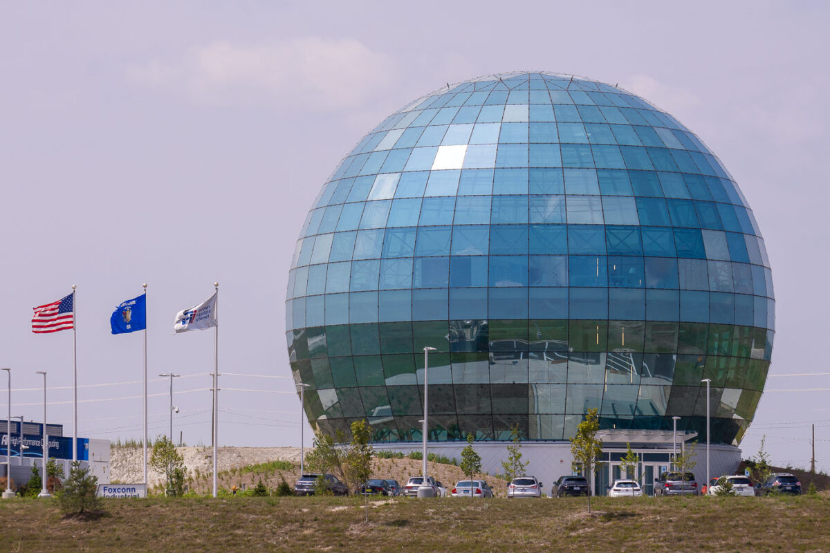 Foxconn buildings in Mount Pleasant, Wisconsin.

This building is called "The Globe" and was originally meant as high tech data center. It's since been used just as office space.