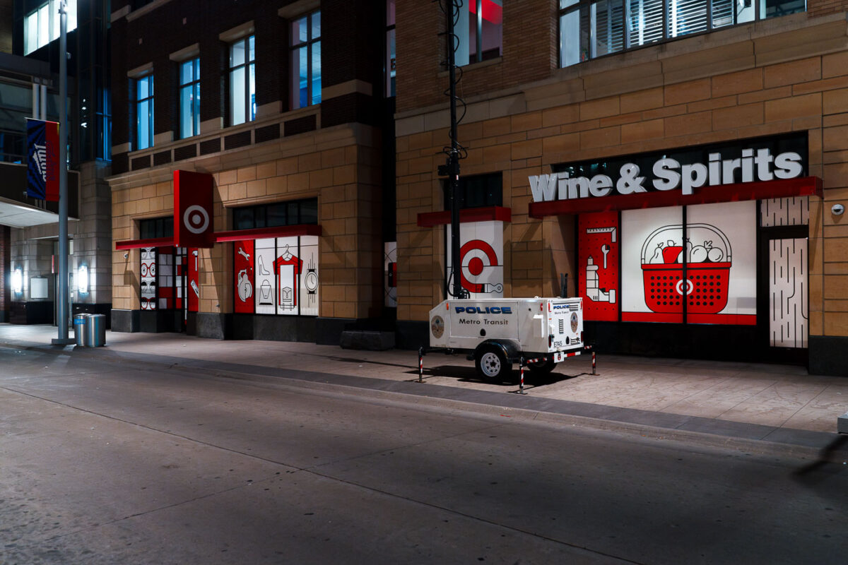 A Metro Transit surveillance camera system setup outside the flagship Target Store.