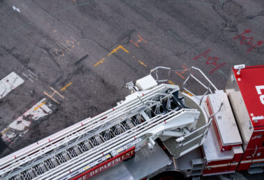 A Minneapolis fire truck as seen from above.