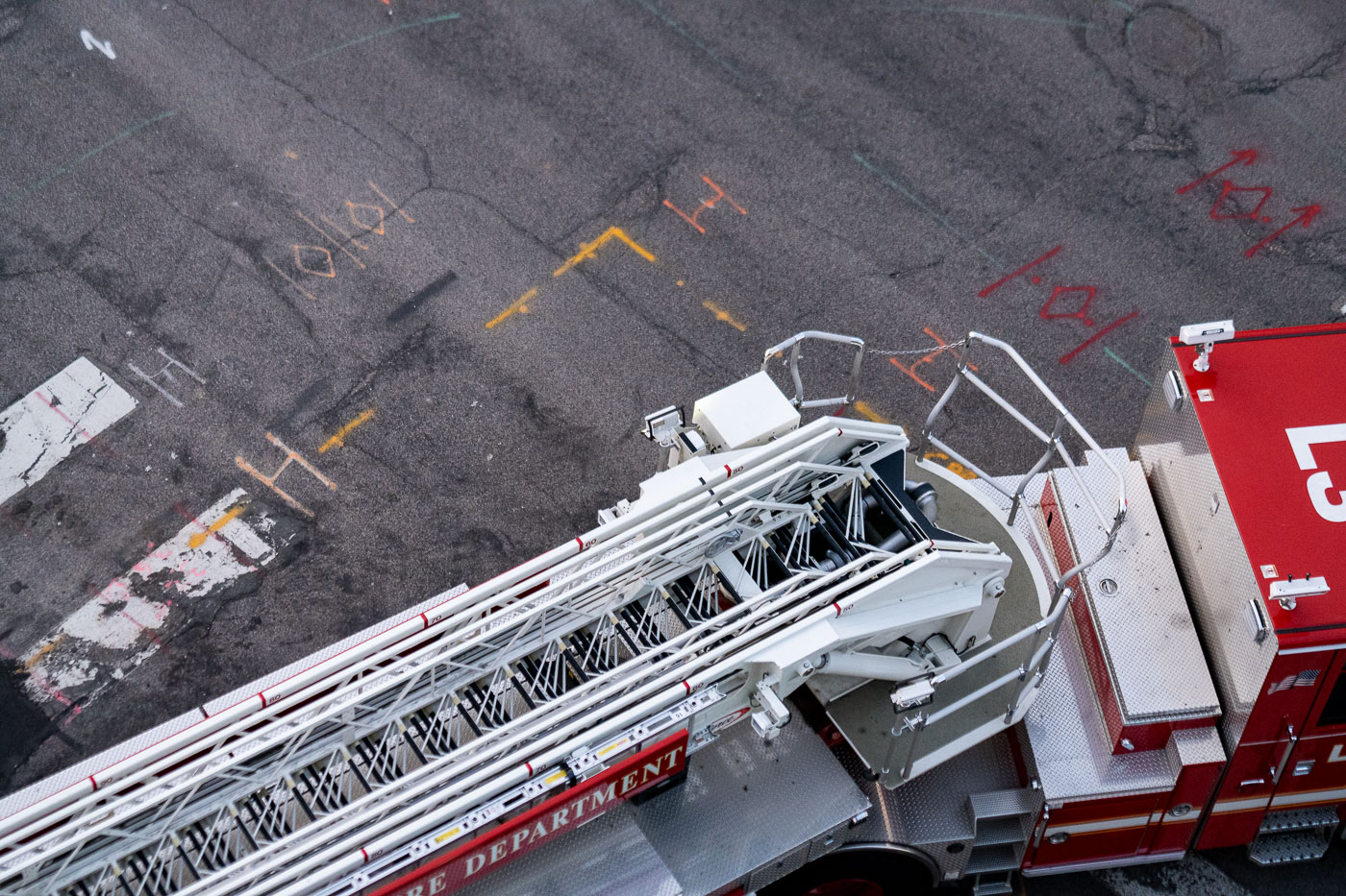 A Minneapolis fire truck as seen from above.