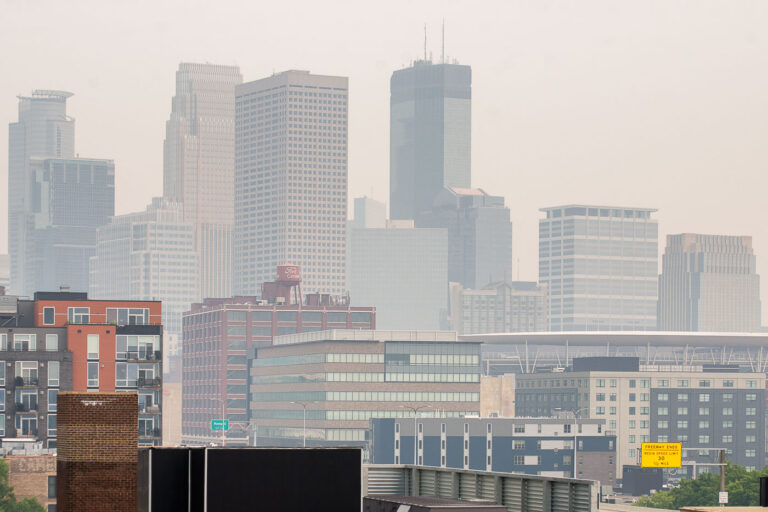 Minneapolis North Loop Wildfire Smoke 3 Smoke in Minneapolis from the Canadian wildfires makes the view of downtown hazy. Seen from Minneapolis North Loop.