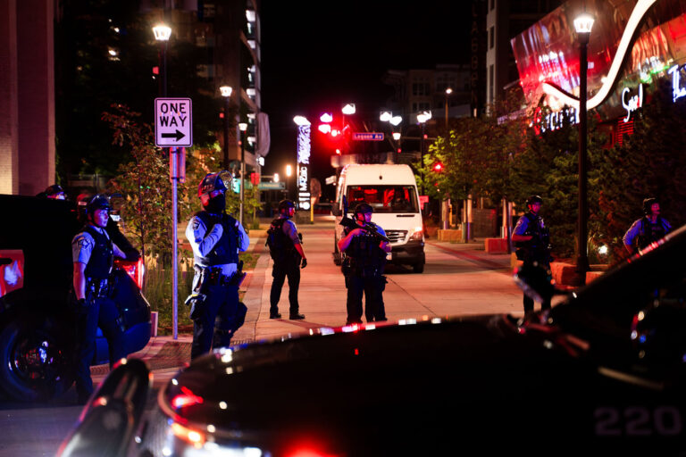 Minneapolis Police at the Winston Smith Protest 4 Minneapolis Police across the street from the "Wince Marie Peace Garden".