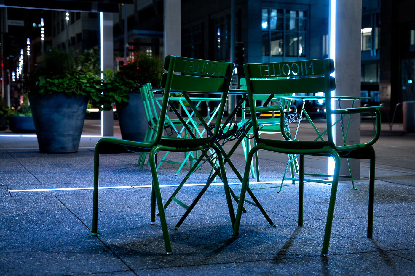 Nicollet Avenue Seating at Night, Downtown Minneapolis