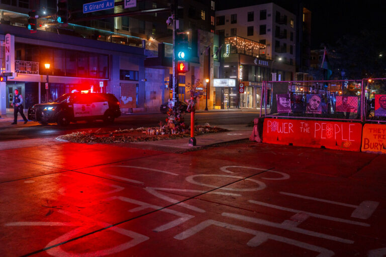 Power to the People in Uptown Minneapolis 2 Minneapolis Police arrive at the "Wince Marie Peace Garden" after they respond to "hot rodder" and protester street closures a couple blocks away.