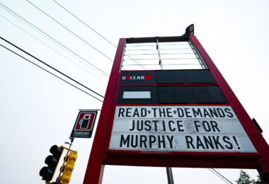 "Read the Demand" "Justice for Murphy Ranks!" at George Floyd Square on July 29, 2021.